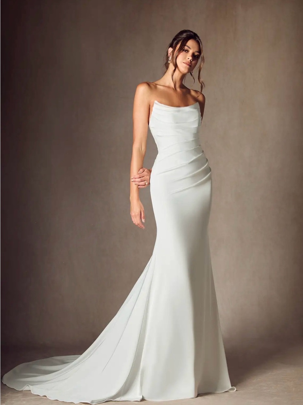 Azazie Strapless White Mermaid Wedding Gown